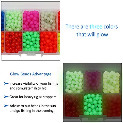 Fishing Beads Saltwater Freshwater Assortment for Fishing Rigs/Line- Glow Mix Color Plastic 5mm(1000pcs/Box)