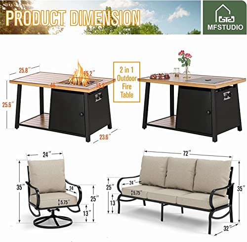 Mfstudio 4 Pieces Patio Conversation Sets With Fire Pit,Outdoor Metal Furniture Sofas With 1 X 46 Rectangular Propane Fire Table,1 X 3-Seat Sofa, 2 X Swivel Chairs #TOP5