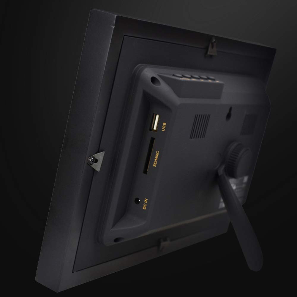 Marco De Fotos Digital De 10 Pulgadas con Pantalla IPS Full HD, Reloj Y Calendario, Compatible con USB Y Tarjeta SD - Acabado En Imitación Madera Negra(Negro-10)