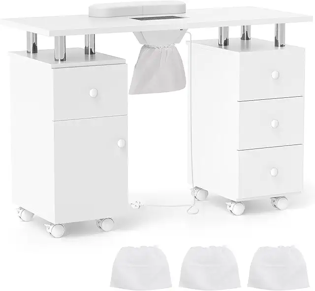 Professional Mobile Nail Desk with Electric Dust Collector & Storage