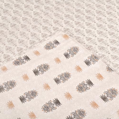 Image of HUESLAND 100% Cotton Reversible Dohar Single Bed Cotton | Soft Cambric Weave, Lightweight AC Blanket for Summer & All Weather Use | 56 x 89 inches, Botanical Fusion - Beige, Grey & Yellow