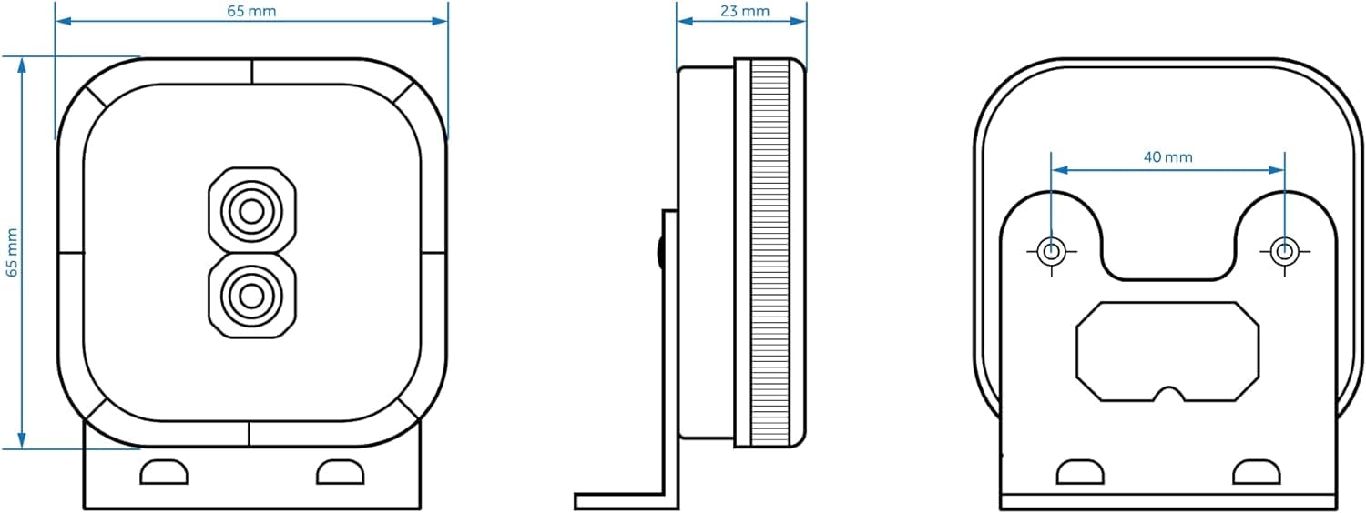 2 x luci a LED da 12 – 24 Volt, 65 x 65 mm, con supporto e riflettore, colore arancione