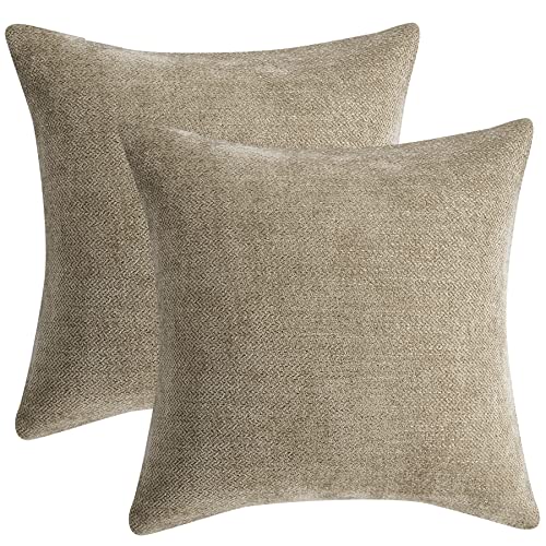 Anickal Pillow Covers 18X18 Inch Set Of 2 Khaki Brown Decorative Throw Pillow Covers Square Accent Cushion Case For Couch Sofa Living Room Farmhouse Home Decoration #TOP1