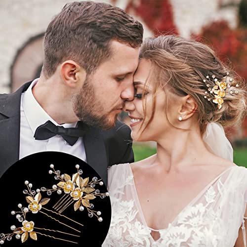 5 Pieces Gold Leaf Hair Pins Flower Pearl Hair Forks Bridal Hair Clips Headpiece Vintage Wedding Hair Accessories For Women Girls Brides Bridesmaids Flower Girls #TOP1