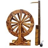 Wood Water Wheel Fountain Feng Shui Wheels Yard Decorative Outdoor,Garden Decoration Water Feature with Bamboo Tube and Water Pump, Rustic Ornamental Waterfall Fountain for Outdoor Garden Patio Back