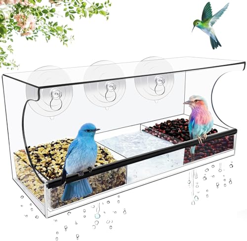 GURECOD Comedero para pájaros con bandeja extraíble para patio trasero y exterior, gran comedero para pájaros para pollitos cardinales y más.