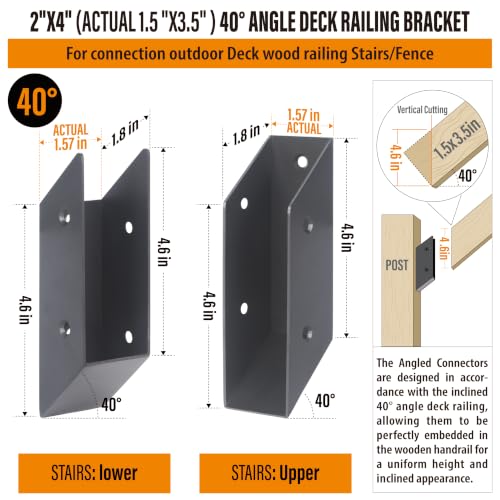 WOCEPU 40° Stair Angle Stainless Steel Deck Railing Brackets Connectors for 2"x4" (Actual 1.5"x3.5") Railing Wood Post (4 Pair) by WOCEPU - Image 3