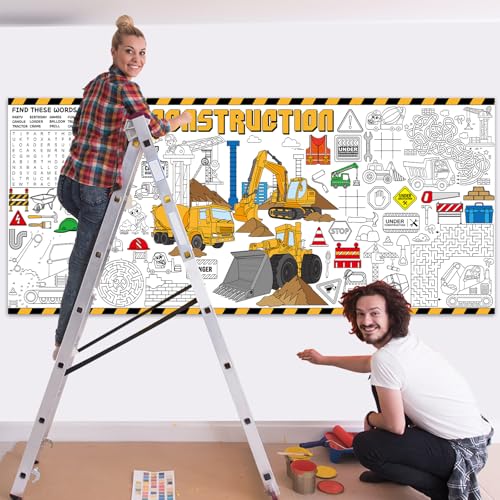 Image of Construction Giant Coloring Poster for Kids Large Coloring Tablecloth Big Paper Sheets Page Dump Truck Table Cloth DIY Activity Game Art Crafts Mat Wall Home Classroom Party Decoration Supplies