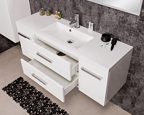 Quentis Badmöbel Genua Breite 120 cm, Waschbecken und Unterschrank, Waschtischunterbau montiert (weiß glänzend)