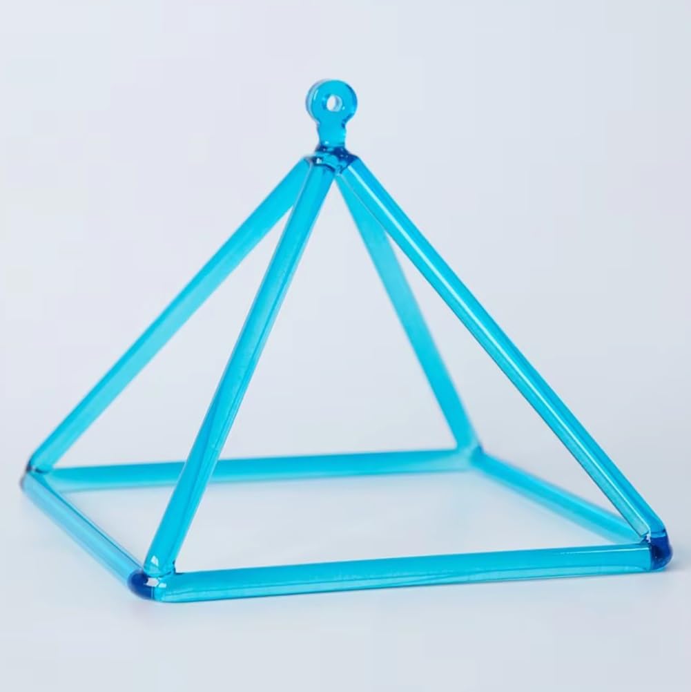 XBTGS Piramide cantante in cristallo di quarzo colorato con custodia per il trasporto, attaccante in cristallo e cinghia per appenderla, piramide canora dei chakra curativi, ciano, 22,9 cm