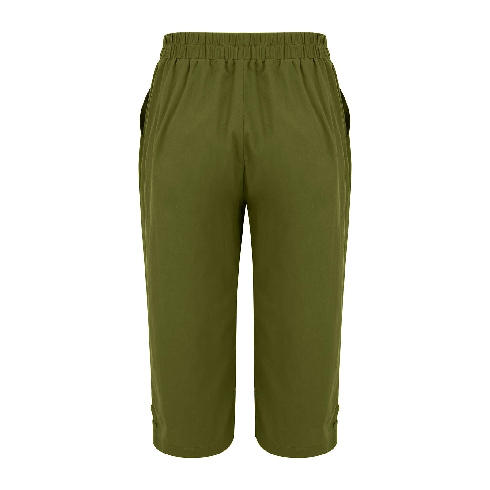 Caprihose Damen Sommer Hohe Taille Elegante Casual Sommerhose Leinen Stoffhose Verstellbarer Elastikbund Mehrere Taschen Einfarbig LäSsige Freizeithose Leichter Stoff Für Haus