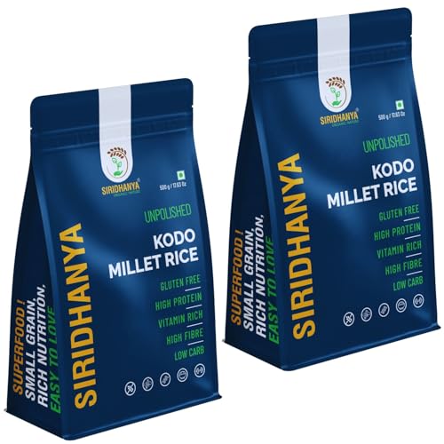 Image of Siridhanya unpolished whole grains kodo Millet | Gluten-Free, High plant based Protein & Fibre-Rich Superfood - Low GI, Vitamin-Packed Healthy Rice Alternative | Natural Grain for healthy life (500 g x 2 Pack)
