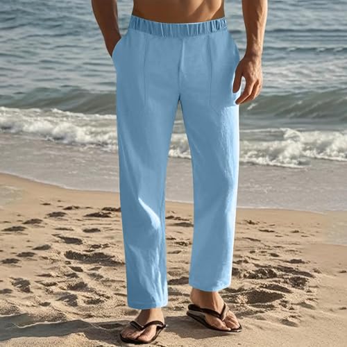Linen Pants Men Casual Drawstring Loose Fit Beach Summer Pants with Pockets Lightweight Comfy Yoga Trousers2