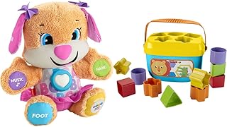 Fisher-Price Laugh & Learn Baby & Toddler Toy Smart Stages Sis Interactive Plush Dog & Stacking Toy Baby’S First Blocks Set of 10 Shapes for Sorting Play for Infants Ages 6+ Months