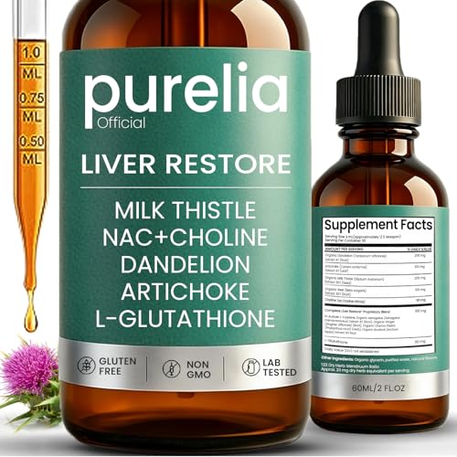 Purelia Official Liver Restore Complete Liver Support | Milk Thistle NAC + Choline Dandelion Artichoke L-Glutathione | for Liver Cleanse & Repair - 2 FL.OZ (1PCS)
