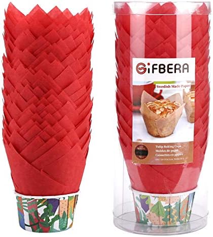 Gifbera Red Tulip Cupcake Liners Swedish Paper Baking Cups Medium, 100-Count