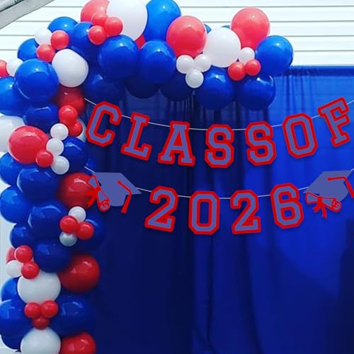 Image of Class of 2026 Graduation Banner University College Grad Garlands Decoration Party Supplies High School Colors Blue Red
