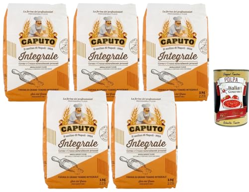 Italian Gourmet Bundle Farine Complète 5 x 1 kg + Italian Gourmet Polpa, farine de blé tendre complète avec germe et son naturellement présents, pour pain,...