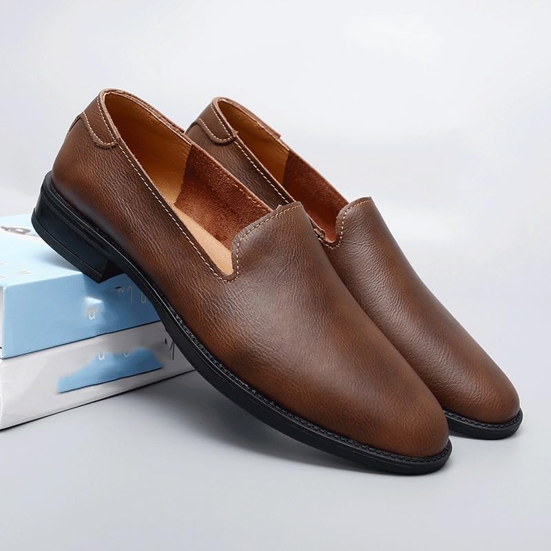 Men's Oxford Shoes Vintage Fashion Slip Resistant Block Heel Anti-Slip Rubber Sole Outdoor Slip On Vegan Leather Round Toe2