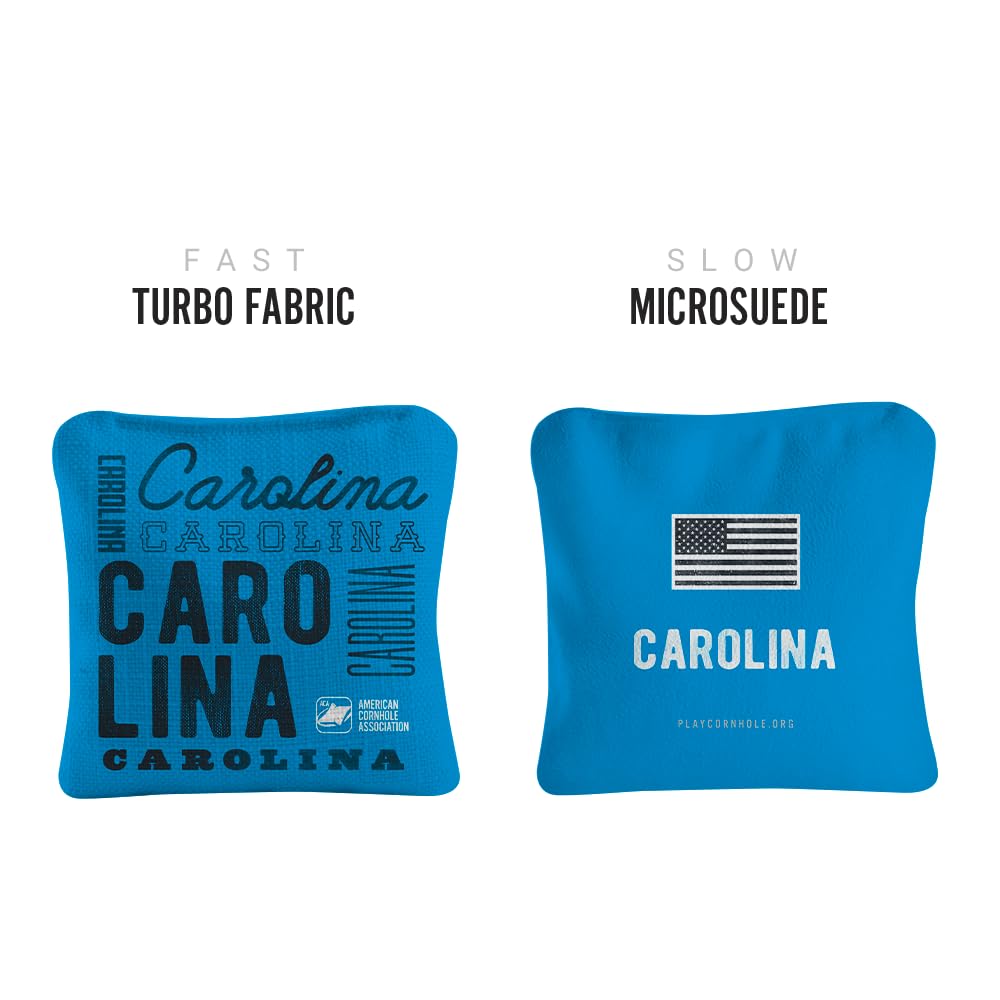 ACA Synergy Pro Dual Sided Cornhole Bags | Carolina Blue Design | Set of (4) All-Weather Resin Filled Stick & Slide Corn Hole Bags