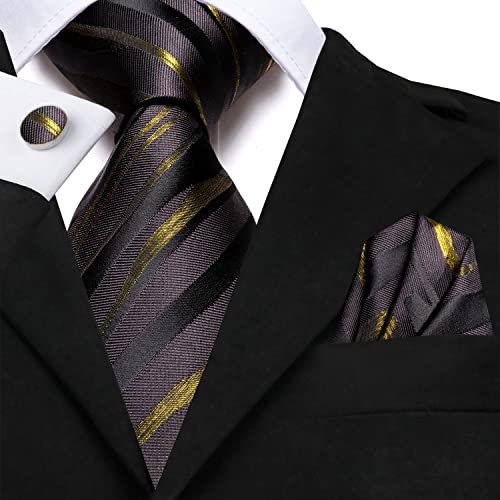 Image of Dubulle Mens Paisley Striped Tie Woven Necktie for Men and Handkerchief Cufflinks Set Wedding Formal Business