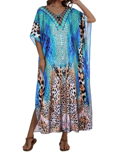 Image of Kaftan Dresses for Women V Neck Caftan Batwing Sleeve Swimsuit Cover Up