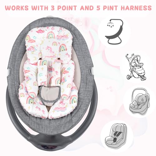 Image of Pea Pod Infant Car Seat Insert with Strap Covers, All in One Reversible Baby Car Seat Head Support for Newborn, 3D Soft Minky Carseat Cushion for Preemie to Infant, Stroller, Swing, Bouncer, Unicorn
