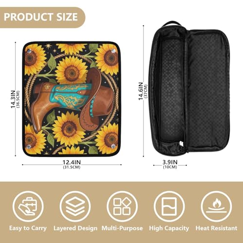 Bolsa de viaje para herramientas de cabello y tapete resistente al calor para planchas, rizadores y alaciadores con diseño de bota vaquera occidental, herradura y girasol para mujeres miniatura 4