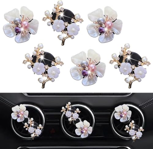 Image of 6 Pcs Bling Flower Air Vent Clips, Cute Daisy Cars Air Fresheners Vents Clips Car Diffuser Rhinestone Car sInterior Decoration Charm Diamond Cars Decor Bling Car Accessories for Women Girls