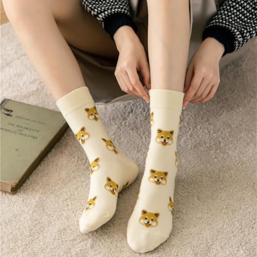 AKAMAS 5 Paar Damen Lustige Hund Shiba Inu Teddyhund Malteser Gemusterte Muster Mehrfarbige Crew Socken,Warm Realistische Tier Welpe Stretch Stretch Sport Lässige Socken B