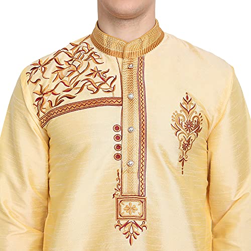 SKAVIJ Men's Kurta Pajama Set Art Silk Indian Tunic Ethnic Wear Dress, Regular Fit Ideal Father's Day Gift3