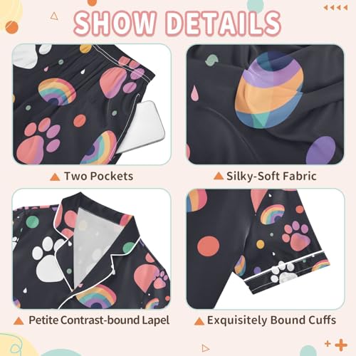 senya Cartoon Paw Print Cat Satin Summer Pajama Sets Silk Short Sleeve Button Down Sleepwear3