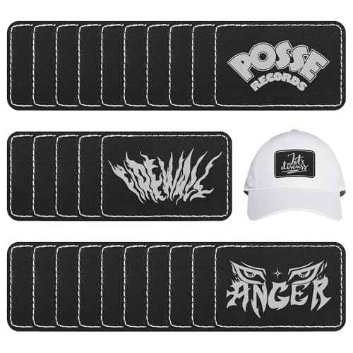 BUVKHMX 30 Blank, Rectangular, Laser-engravable Faux Leather Hat Patches with Pressure-Sensitive Adhesive?Black, 3 x 2 Inches?