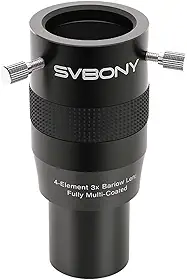 SVBONY SV216 Lente Barlow 3X, Barlow de 4 elementos totalmente revestidos com 4 elementos APO, acessórios de telescópio combinando com ocular de telescópio para visual planetário e astrofotografia