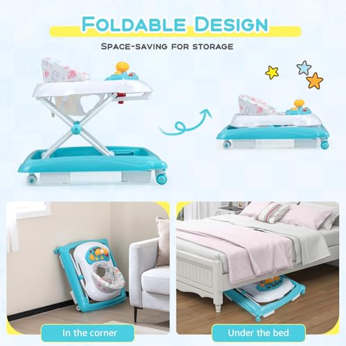 Image of BABY JOY Baby Walker, 4 in 1 Foldable Activity Walker with Adjustable Height, Music, Lights, Anti-Rollover Toddler Push Walker, Baby Walker with Wheels for Boys Girls 7-14 Months (Green)