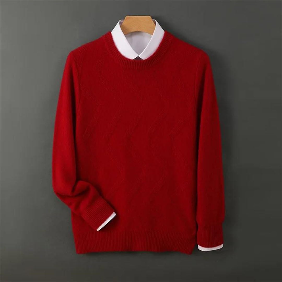 Męski sweter biznesowy w 100% z solidnej wełny, okrągły dekolt, luźny, gruby sweter biznesowy, zimowa dzianinowa koszula.