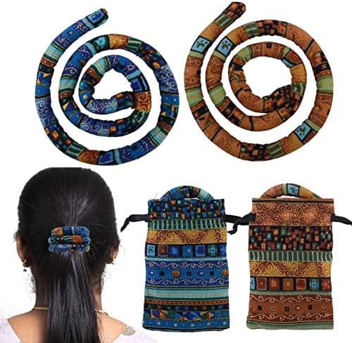 2Pcs Spiral Hair Ties No Damage, Bendable Dreadlock Accessories, Women Men Long Ponytail Holders with Bag (Blue, Yellow)