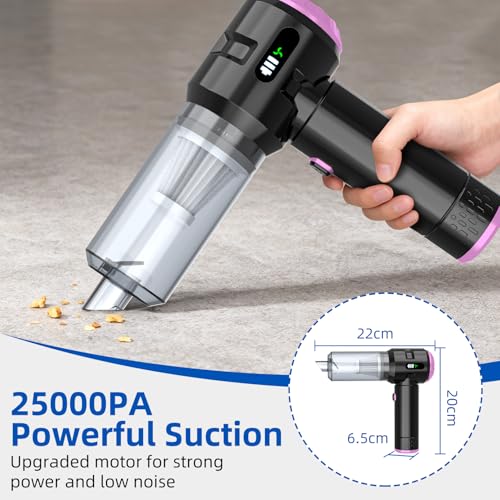 Image of Sycoodeal Handheld Car Vacuum Cleaner, 25000PA Strong Cyclonic Suction Portable Mini Vacuum Cordless with Digital Display Lightweight Handheld for Pet Hair, Car, Home, Office, Kitchen (Purple)