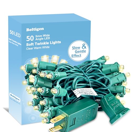 Boltigen Soft Twinkle Christmas Lights 50 LED Clear Warm White Mini String Lights 5mm Wide Angle Slow Glow UL Certified 14.58 FT Connectable for Indoor Outdoor Christmas Decoration
