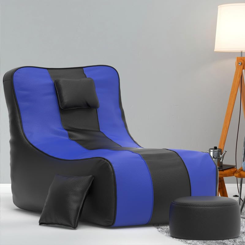 Biggie Bean Bag Chair with Beans Filled 6XL Zuno Lounger-Laziness Pro Max-Crafted for Comfort-Styled for Elegance with Free Cushion & Footrest (Matching Color : Leatherette Black Blue)-image-47