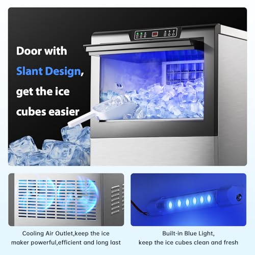 Image of Commercial Ice Maker Machine 150lbs /24H Under Counter /Freestanding | 50lbs ice storage, self-cleaning, LED digital display, blue light, for home bar and restaurant
