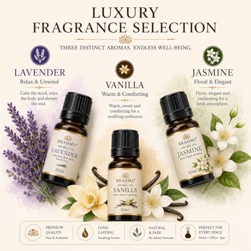 Image of BRAHMZ Ceramic Aroma Diffuser Gift Set of 3 with Lavender, Vanilla & Jasmine Oils | Tea Light Oil Burner | Home Fragrance Aromatherapy Diffuser for Bedroom & Living Room