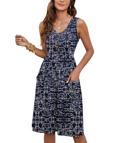 Image of MOLERANI Women Summer Dresses Sleeveless Casual Loose Swing Button Down Midi Dress with Pockets