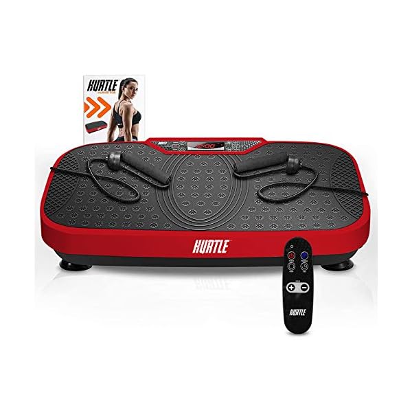 Hurtle Fitness Vibration Platform Machine - Home Gym Whole Body Shaker Exercise Machine Workout Trainer Fast Weight Loss w/Resistance Bands Easy Carry Wheel Remote Adjustable Speed - HURVBTR36RD, red