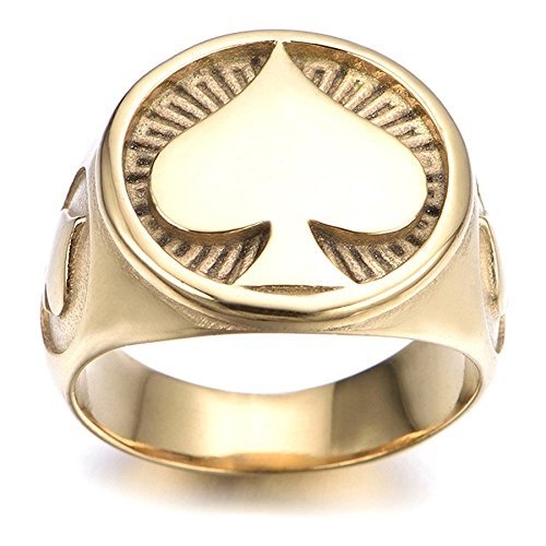 JAJAFOOK Jewelry Stainless Steel Black Plating Ace of Spades High Polished Gothic Biker Tribe for Men's Rings (Gold, 14)