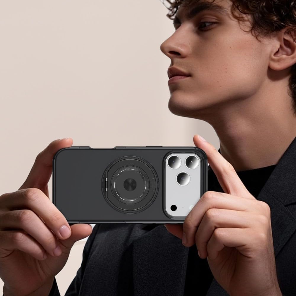 Generic etui kompatybilne z iPhone 15 Pro (kolor: szary) odporny na wstrząsy metalowy stojak obudowa twarda tylna twarda silikonowa twarda obudowa