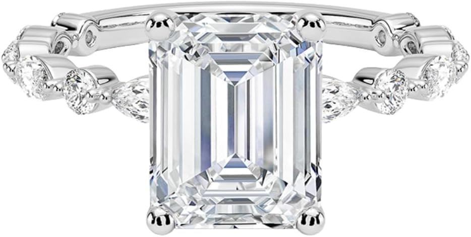 3 Ct Asscher Cut IGI Certified Lab Grown Diamond Ring 10K 14K 18K Solid Gold Three Quarter Coverage Lab Grown Diamond Engagement Ring (E-F Color, VVS2 Clarity)