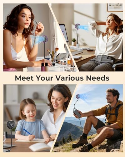 Image of ARCTICOOL Car Fan, 2.75-Inch Mini Portable USB Fan with 3 Speeds, 5V Flexible Neck 360 Rotatable Personal Cooling Desk Fan for Home, Travel, Camping, Commuting, Office (light purple