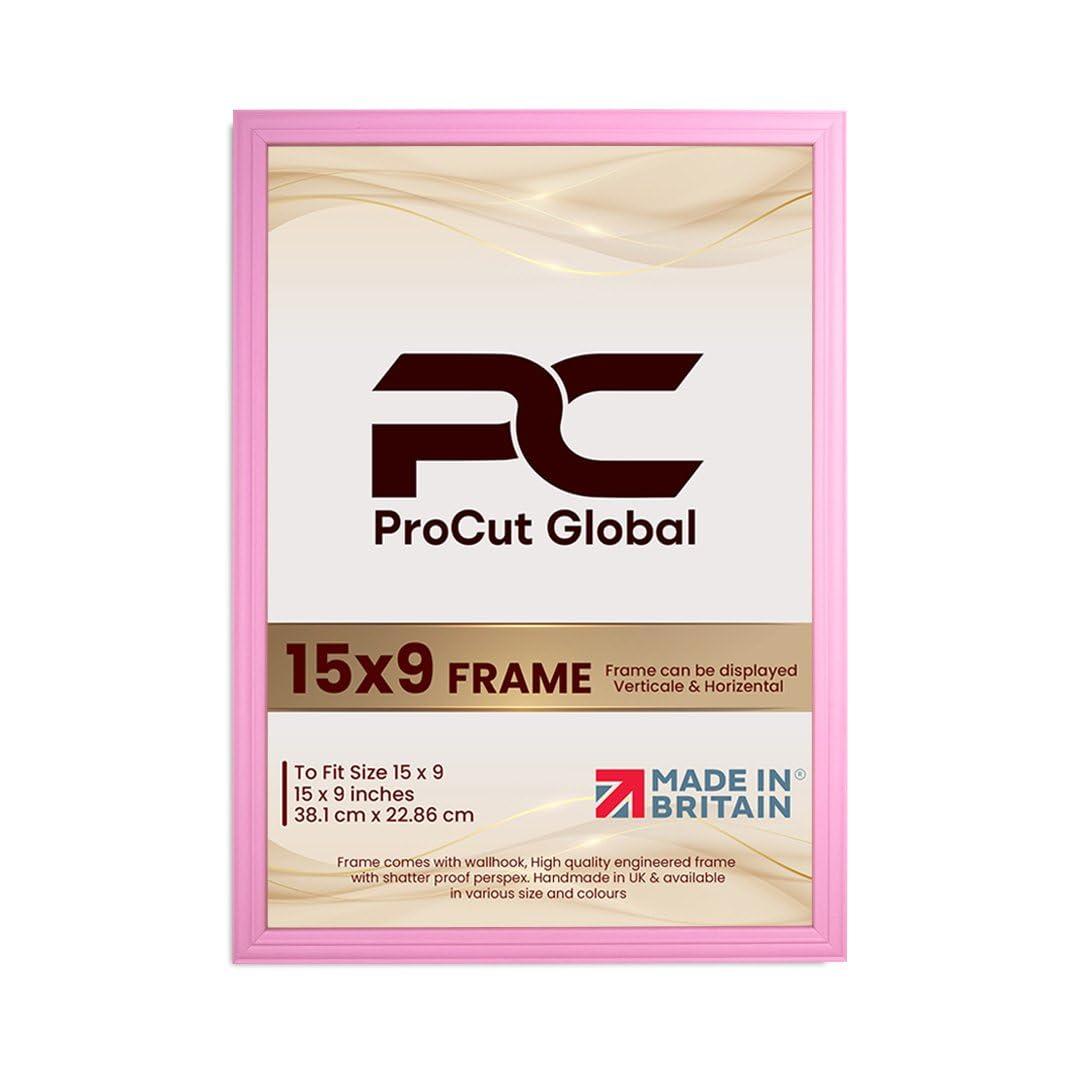 Procut Global 15X9 Pastel Pink Picture Frames - Classic Wooden Photo Frame with Shatterproof Perspex for Wall or Tabletop - Perfect for Posters, Certificates & Prints - Sizes & Colors Available