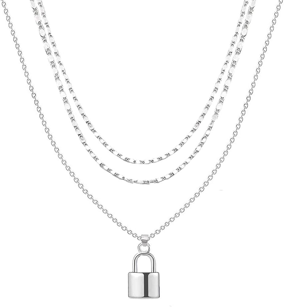 Cute Gold Silver Lock Necklace,Punk Metal Lock Y Pendant